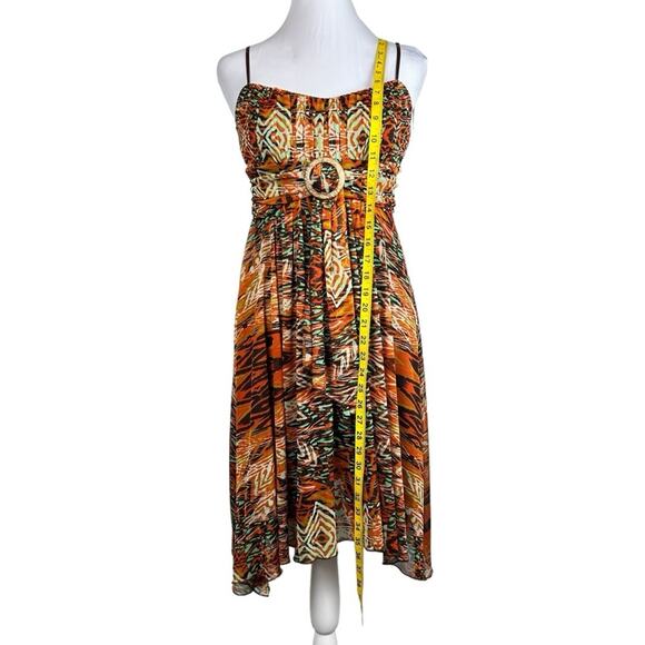 Ruby Rox Dress Womens Size S Brown Rust Teal Abstract Retro 70's Date Night Fun - Picture 13 of 14